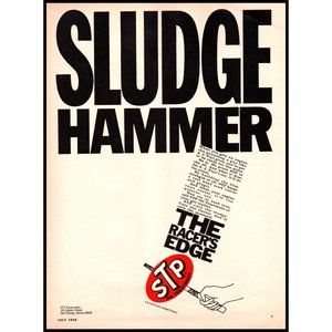 1968 STP Oil Treatment Sludge Hammer Vintage Print Ad Racer's Edge Man Cave Art